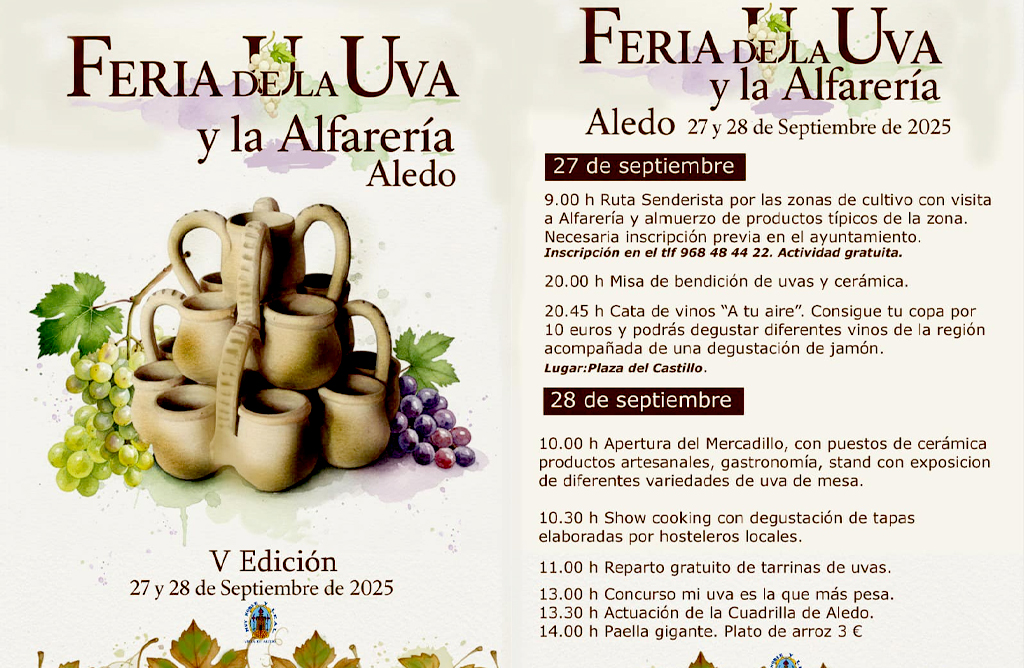 Aledo acoger la quinta edicin de la Feria de la Uva y la Alfarera los das 27 y 28 de septiembre